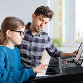 Teclado eletrónico de 61 teclas com 300 ritmos 3 modos de ensino Teclado com ecrã LED Microfone duplo