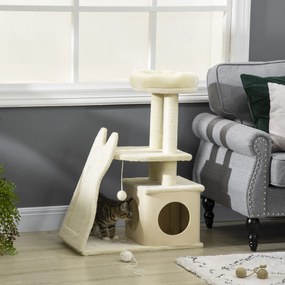 Árvore Arranhador para Gatos Pequenos Altura 83cm Torre para Gatos com Cama Caverna Plataforma Bola Suspensa Postes e Rampa de Sisal 60x30x83cm Bege