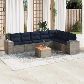 vidaXL 8 pcs conjunto sofás p/ jardim c/ almofadões vime PE cinzento