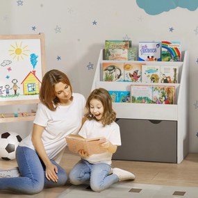 Estante Infantil para Livros e Brinquedos, 62,5 x 30 x 70 cm, 3 Prateleiras e Gaveta, Cinzento