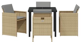 Jogo de Jantar de Jardim de 5 Peças com Almofadas Bege em Rattan Sinté