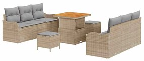 Conjunto de Sofá de Jardim de 9 Peças com Almofadas Bege Poliéster de