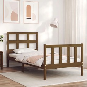 Estrutura cama cabeceira 100x200cm madeira maciça castanho-mel