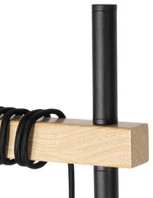 Candeeiro de pé rústico preto com madeira 2-luzes - Chon