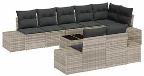 Conjunto de Sofás de Jardim de 9 Peças com Almofadas Cinzas em Rattan