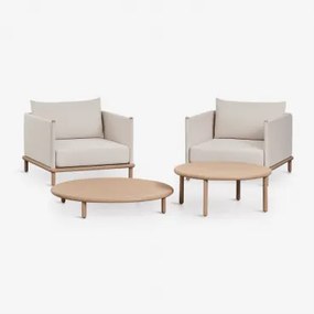 Conjunto De Jardim Com 2 Poltronas E 2 Mesas De Centro Redondas Em Madeira De Acácia Olivia Marrom Acácia Claro & Marrom Acácia Claro - Sklum