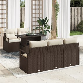 Conjunto de sofá jardim vidaXL de 6 peças com almofadas de rattan poli