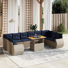 vidaXL 11 pcs conjunto sofás de jardim c/ almofadões vime PE cinzento