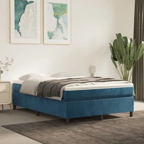 Estrutura de cama com molas 140x200 cm veludo azul-escuro