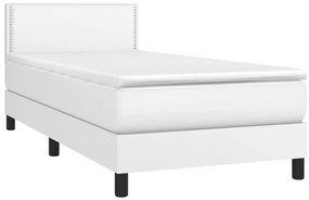 Cama box spring c/ colchão/LED 90x190cm couro artificial branco