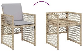 9 pcs conjunto de jantar p/ jardim com almofadões vime PE bege