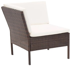 3 pcs conjunto lounge jardim c/ almofadões vime PE castanho