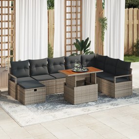 Conjunto de Sofás de Jardim vidaXL com Almofadas Cinza Rattan Poliéste