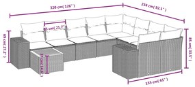 10 pcs conjunto de sofás p/ jardim com almofadões vime PE bege