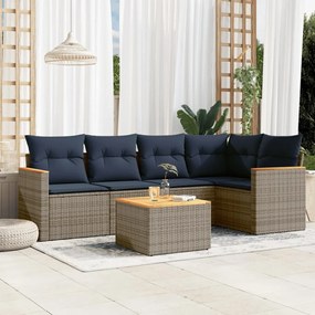 vidaXL 6 pcs conjunto sofás p/ jardim c/ almofadões vime PE cinzento