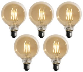 Conjunto de 5 Lâmpadas LED E27 reguláveis em 3 passos Dourada G95 4W 450 lm 2700K