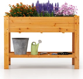 Floreira elevada em madeira com pés Floreira elevada com estante e drenagem Recipiente para flores e ervas aromáticas 120 x 60 x 80 cm Café