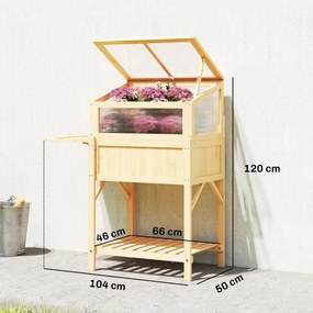 Floreira elevada com estufa, floreira suspensa, mesa lateral dobrável e prateleira, 104 x 50 x 120 cm, madeira natural