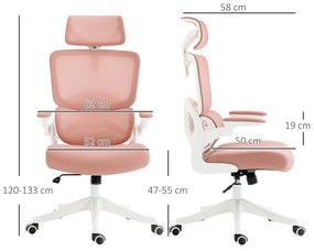 Cadeira de Escritório Giratória de Malha Cadeira de Escritório Basculante com Encosto Alto 62x58x120-133 cm Rosa