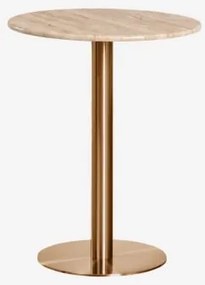 Mesa De Bar Redonda Em Pedra Natural Xiren Ø60 Cm & Travertino & Ouro Rosa Escovado - Sklum