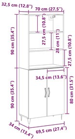 Buffet Carvalho Preto 69.5x34x180 cm Madeira Engenharia