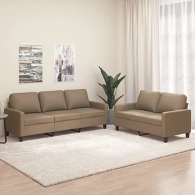 vidaXL 2 pcs conjunto sofás c/ almofadões couro artif. cor cappuccino