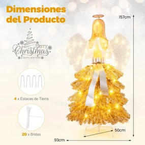 Anjo de Natal artificial iluminado de 157 cm Figura de anjo pré-iluminada para decoração de Natal no exterior com luzes LED quentes
