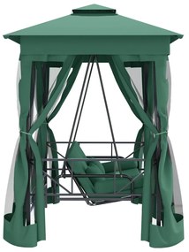 Gazebo de jardim c/ banco baloiço conversível tecido/aço verde