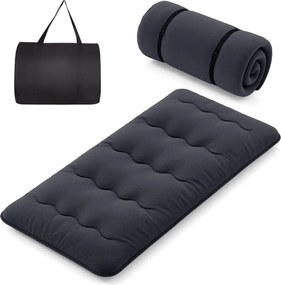 Colchão enrolável para o chão com capa lavável e com bolsa de transporte 200 x 90 x 10 cm - preto