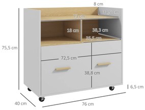 Armário para Escritório Armário para Arquivos com Rodas e Barra Suspensa para Tamanho A4 76x40x75,5 cm Branco e Madeira