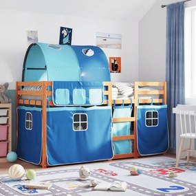 vidaXL Beliche com cortinas 90x200 cm madeira de pinho maciça azul
