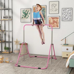 Barra de Ginástica para Crianças Dobrável com Altura Ajustável para Treino em Casa 154x106,2x88,5-128,5 cm Rosa