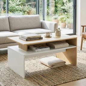 Mesa Baixa para Sala de Estar com Compartimento 95x55x50 cm Madeira e Branco
