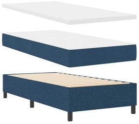 Cama Box com Colchão e Luz LED Azul 100x200 cm em Tecido