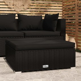 vidaXL Apoio de pés p/ jardim com almofadão 70x70x30 cm vime PE preto