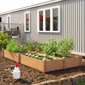 Floreira de madeira para horta, floreira elevada com 4 zonas de cultivo, fundo aberto, montagem sem ferramentas, 234 x 109 x 25 cm, castanho claro
