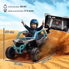 Carro Elétrico para Crianças 12V Kawasaki Teryx KRX 1000 com 2 Motores Faróis e USB 100x64x56 cm Azul