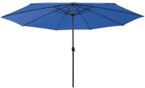 Guarda-sol de jardim com luzes LED 400 cm azul-ciano
