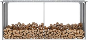vidaXL Abrigo jardim p/ arrumação de troncos aço 330x92x153cm cinzento