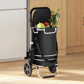 vidaXL Carrinho de Compras Preto 36.5 x 46.5 x 100.5 cm Tecido Oxford