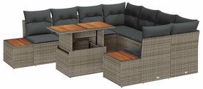 Conjunto de Jantar de Jardim com 9 Peças e Almofadas Cinzas em Rattan