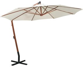Guarda-sol suspenso com poste de madeira 350 cm branco