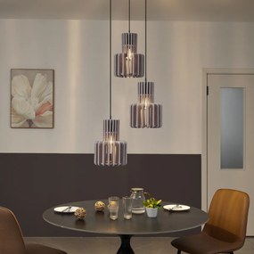 Candeeiro suspenso retro preto com taupe 3-luzes - Felt