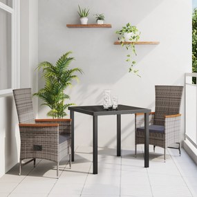 vidaXL Conjunto de Jantar Jardim 3 Peças com Almofadas Cinza Vime Poliéster