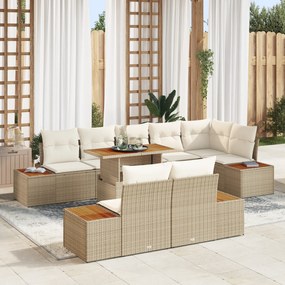 Conjunto de Jantar Jardim 9 Peças com Almofadas Bege em Rattan Poliést