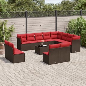 vidaXL 13 pcs conjunto sofás p/ jardim c/ almofadões vime PE castanho