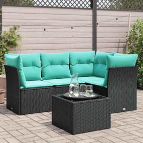 vidaXL 5 pcs conjunto de sofás p/ jardim c/ almofadões vime PE preto