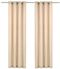 vidaXL Cortinas com argolas de metal 2 pcs algodão 140x245 cm bege