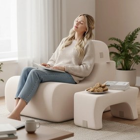 Cadeira de chão para adultos (MESA NÃO INCLUIDA) com apoio de cabeça removível Capa de veludo lavável e enchimento de espuma elástica bege