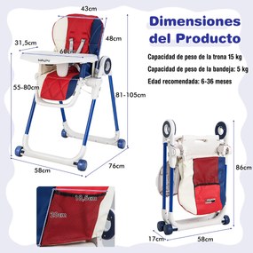 Cadeira de Refeição para Bebés 6 Alturas Ajustáveis com Bandeja Dupla Removível 3 Posições Ajustáveis Multicor